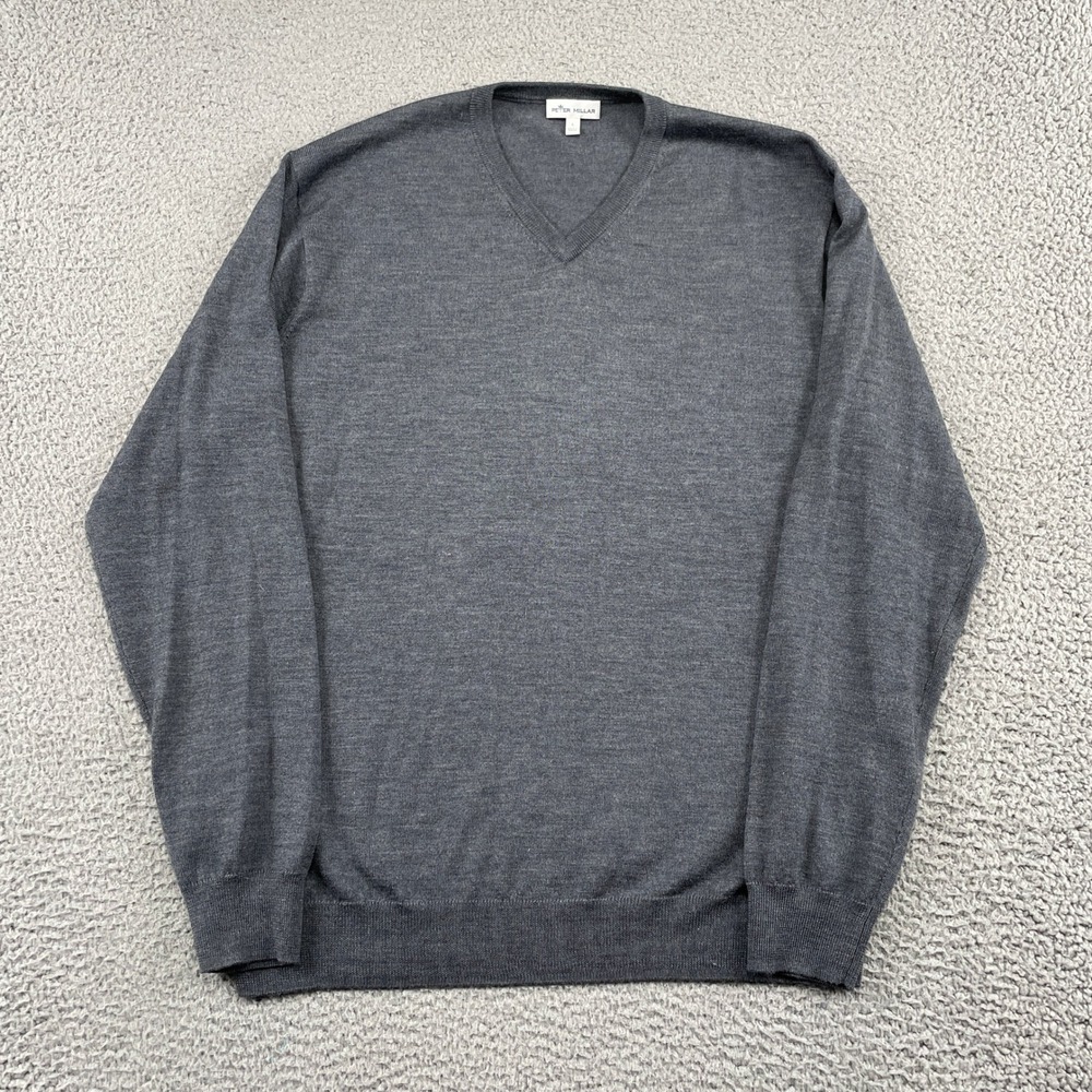 Peter Millar Sweater Mens L Gray V-Neck Merino Wool Lyocell Blend Pullover